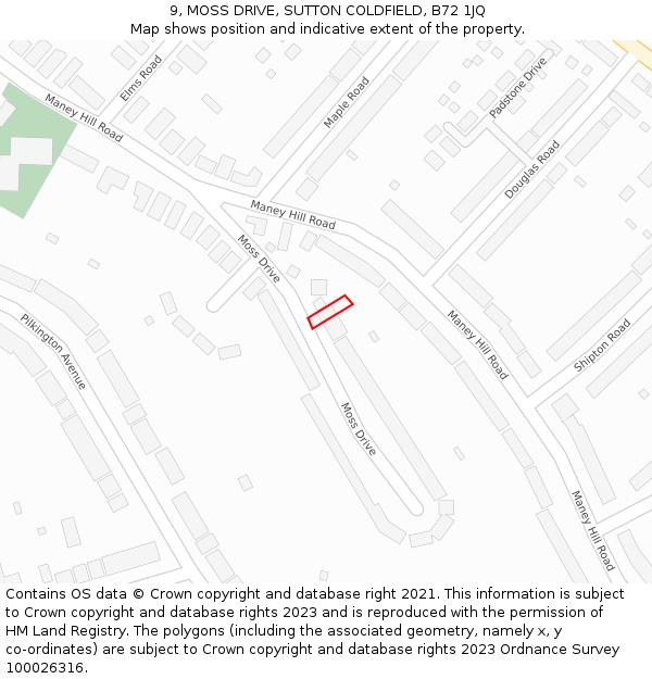 9, MOSS DRIVE, SUTTON COLDFIELD, B72 1JQ: Location map and indicative extent of plot
