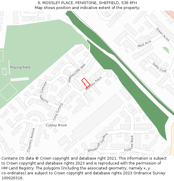 9, MOSSLEY PLACE, PENISTONE, SHEFFIELD, S36 6FH: Location map and indicative extent of plot