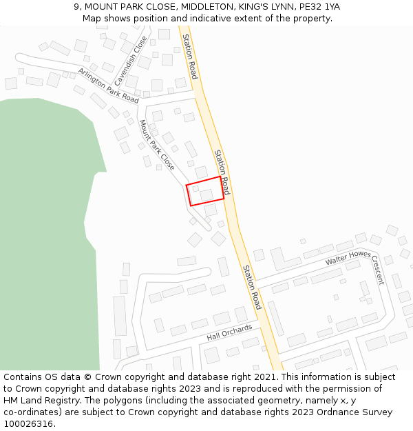 9, MOUNT PARK CLOSE, MIDDLETON, KING'S LYNN, PE32 1YA: Location map and indicative extent of plot