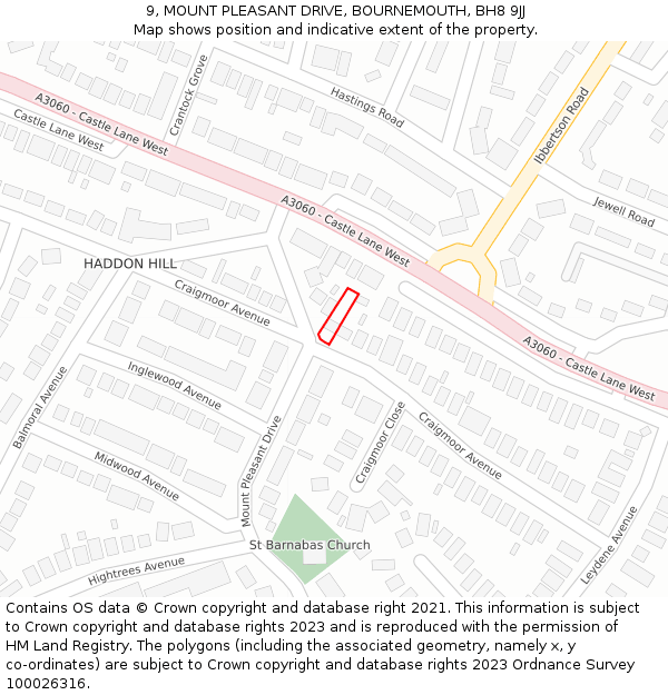 9, MOUNT PLEASANT DRIVE, BOURNEMOUTH, BH8 9JJ: Location map and indicative extent of plot