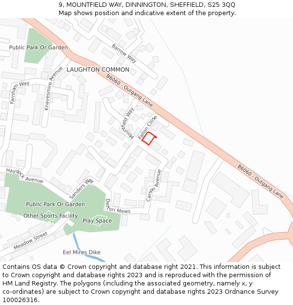 9, MOUNTFIELD WAY, DINNINGTON, SHEFFIELD, S25 3QQ: Location map and indicative extent of plot