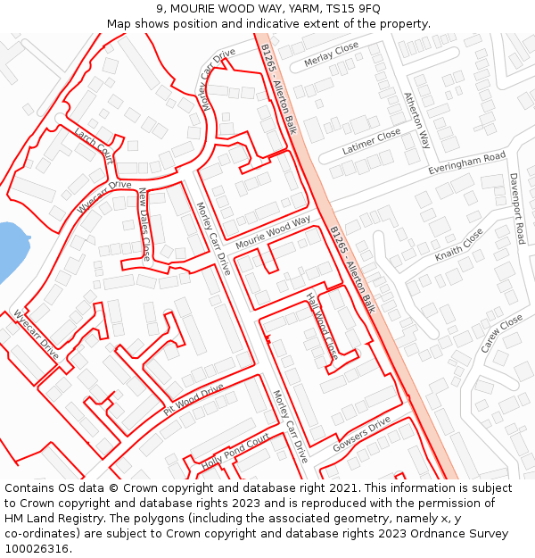 9, MOURIE WOOD WAY, YARM, TS15 9FQ: Location map and indicative extent of plot