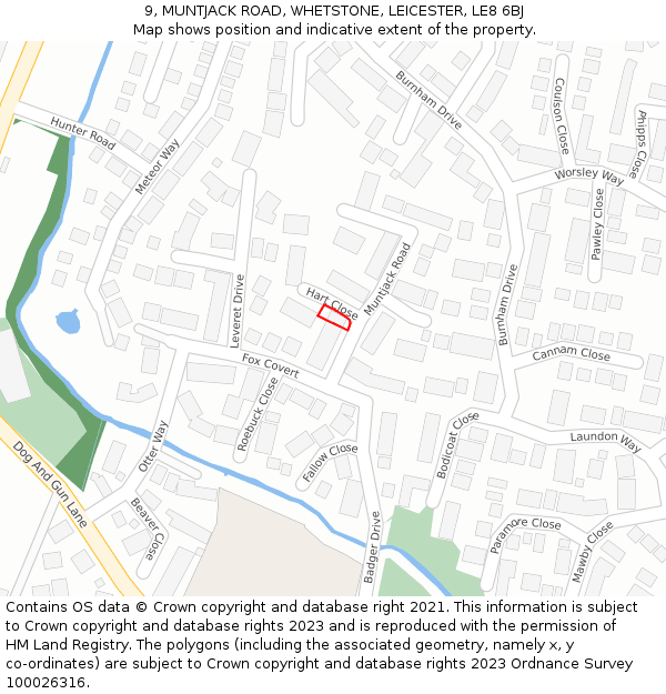 9, MUNTJACK ROAD, WHETSTONE, LEICESTER, LE8 6BJ: Location map and indicative extent of plot