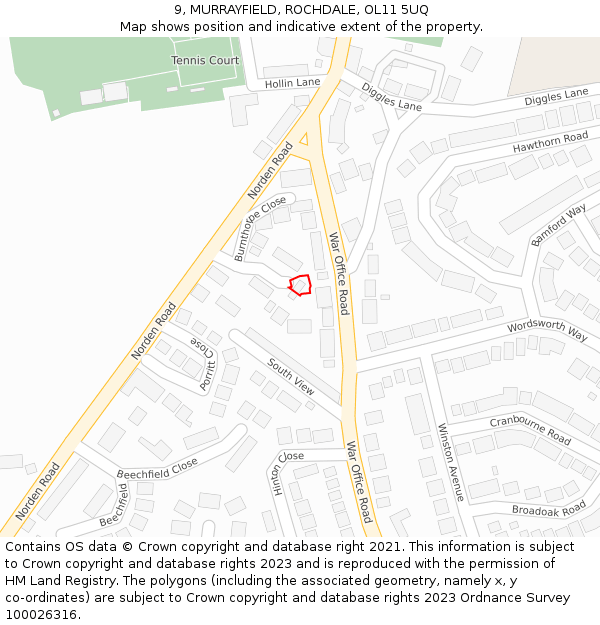 9, MURRAYFIELD, ROCHDALE, OL11 5UQ: Location map and indicative extent of plot