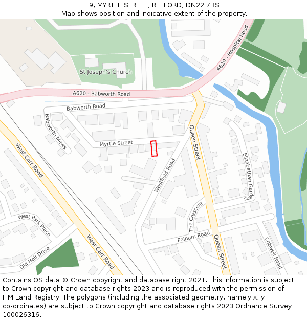 9, MYRTLE STREET, RETFORD, DN22 7BS: Location map and indicative extent of plot