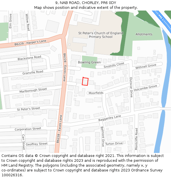 9, NAB ROAD, CHORLEY, PR6 0DY: Location map and indicative extent of plot