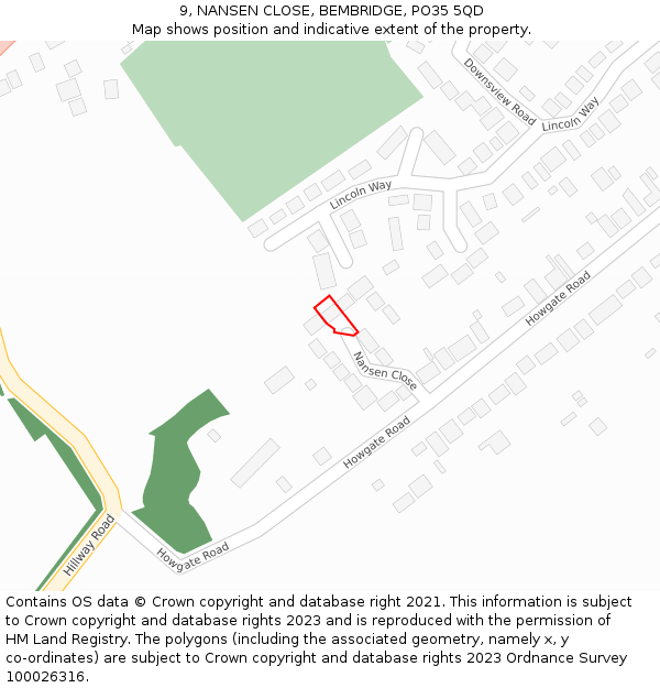 9, NANSEN CLOSE, BEMBRIDGE, PO35 5QD: Location map and indicative extent of plot