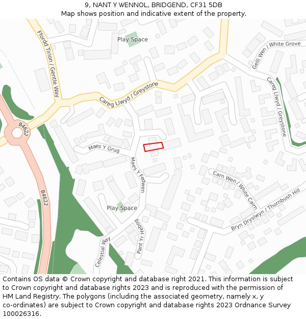 9, NANT Y WENNOL, BRIDGEND, CF31 5DB: Location map and indicative extent of plot