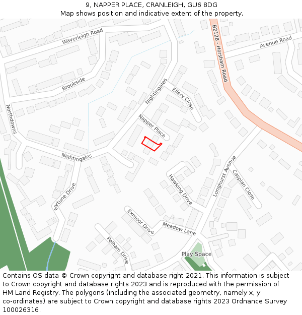 9, NAPPER PLACE, CRANLEIGH, GU6 8DG: Location map and indicative extent of plot