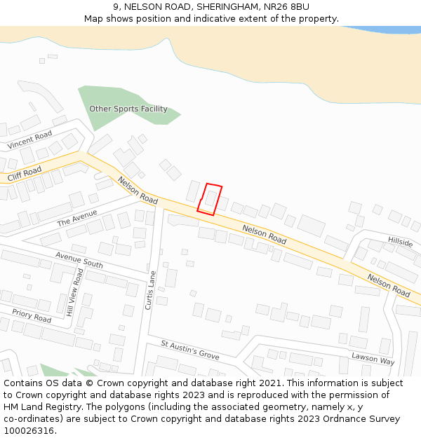 9, NELSON ROAD, SHERINGHAM, NR26 8BU: Location map and indicative extent of plot