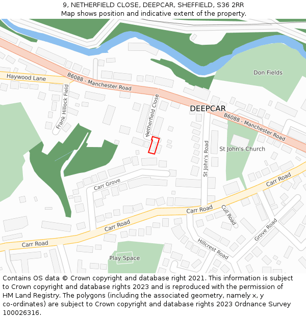 9, NETHERFIELD CLOSE, DEEPCAR, SHEFFIELD, S36 2RR: Location map and indicative extent of plot