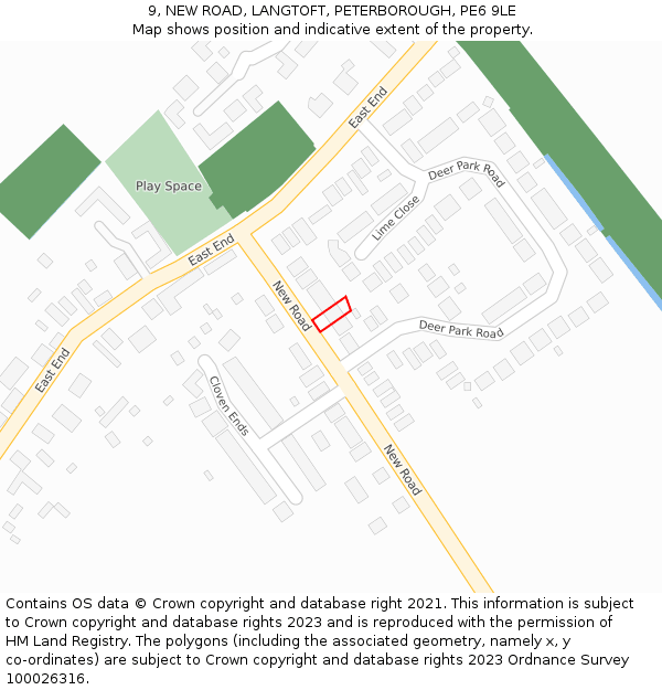 9, NEW ROAD, LANGTOFT, PETERBOROUGH, PE6 9LE: Location map and indicative extent of plot