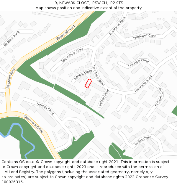 9, NEWARK CLOSE, IPSWICH, IP2 9TS: Location map and indicative extent of plot