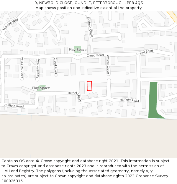 9, NEWBOLD CLOSE, OUNDLE, PETERBOROUGH, PE8 4QS: Location map and indicative extent of plot