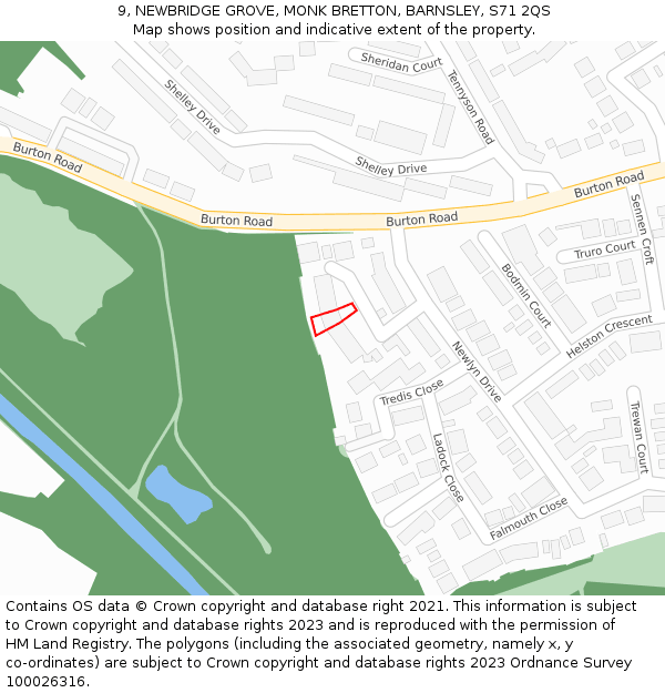 9, NEWBRIDGE GROVE, MONK BRETTON, BARNSLEY, S71 2QS: Location map and indicative extent of plot