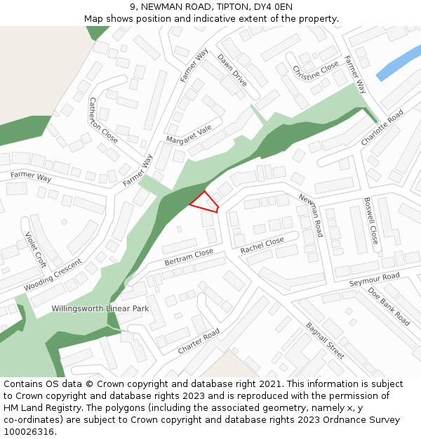 9, NEWMAN ROAD, TIPTON, DY4 0EN: Location map and indicative extent of plot