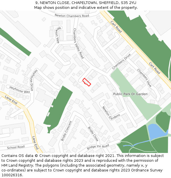 9, NEWTON CLOSE, CHAPELTOWN, SHEFFIELD, S35 2YU: Location map and indicative extent of plot