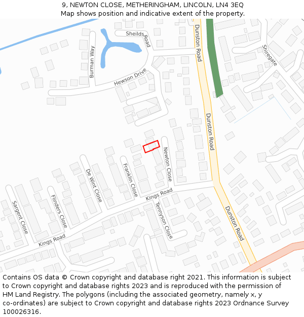 9, NEWTON CLOSE, METHERINGHAM, LINCOLN, LN4 3EQ: Location map and indicative extent of plot