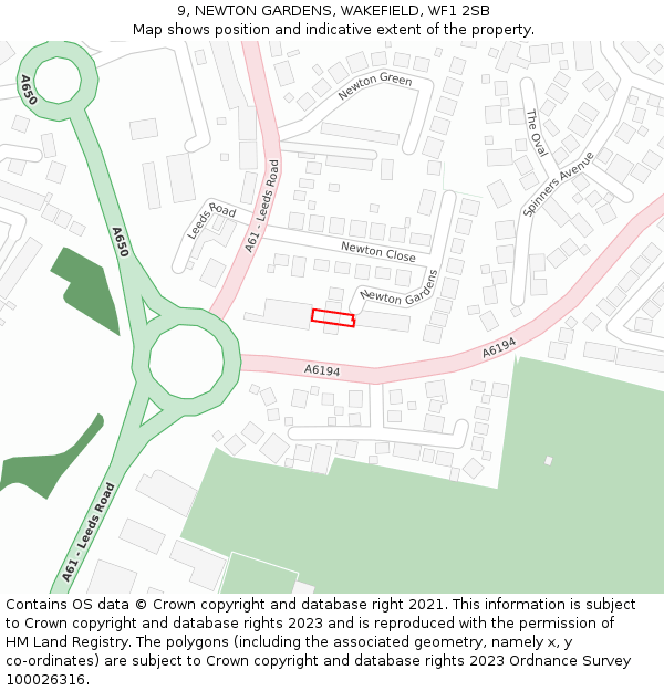 9, NEWTON GARDENS, WAKEFIELD, WF1 2SB: Location map and indicative extent of plot