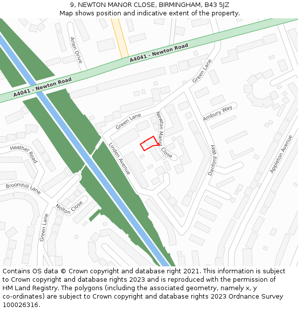 9, NEWTON MANOR CLOSE, BIRMINGHAM, B43 5JZ: Location map and indicative extent of plot