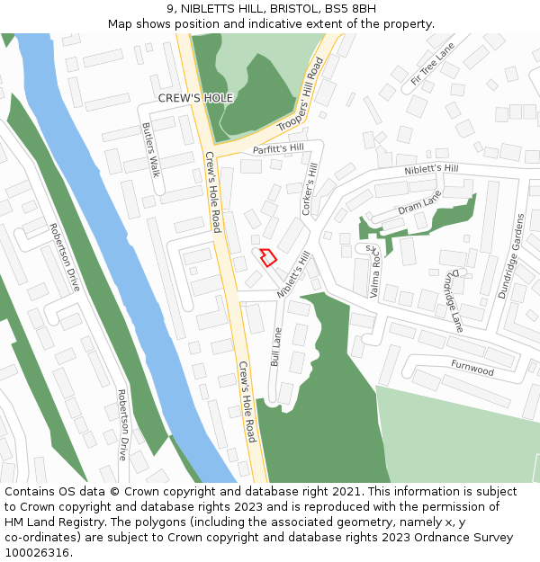 9, NIBLETTS HILL, BRISTOL, BS5 8BH: Location map and indicative extent of plot