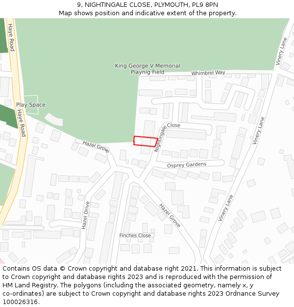 9, NIGHTINGALE CLOSE, PLYMOUTH, PL9 8PN: Location map and indicative extent of plot