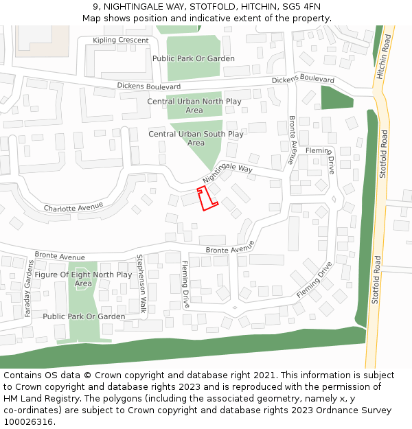 9, NIGHTINGALE WAY, STOTFOLD, HITCHIN, SG5 4FN: Location map and indicative extent of plot