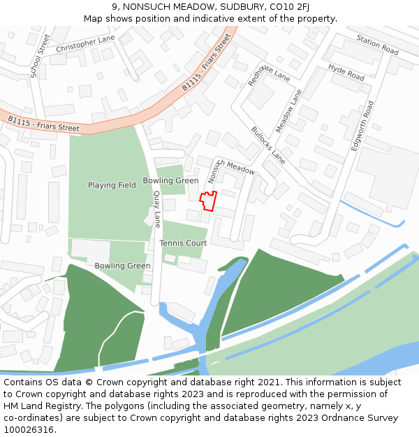9, NONSUCH MEADOW, SUDBURY, CO10 2FJ: Location map and indicative extent of plot