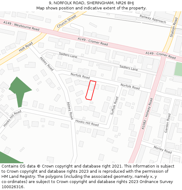 9, NORFOLK ROAD, SHERINGHAM, NR26 8HJ: Location map and indicative extent of plot