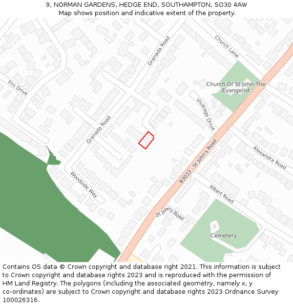 9, NORMAN GARDENS, HEDGE END, SOUTHAMPTON, SO30 4AW: Location map and indicative extent of plot