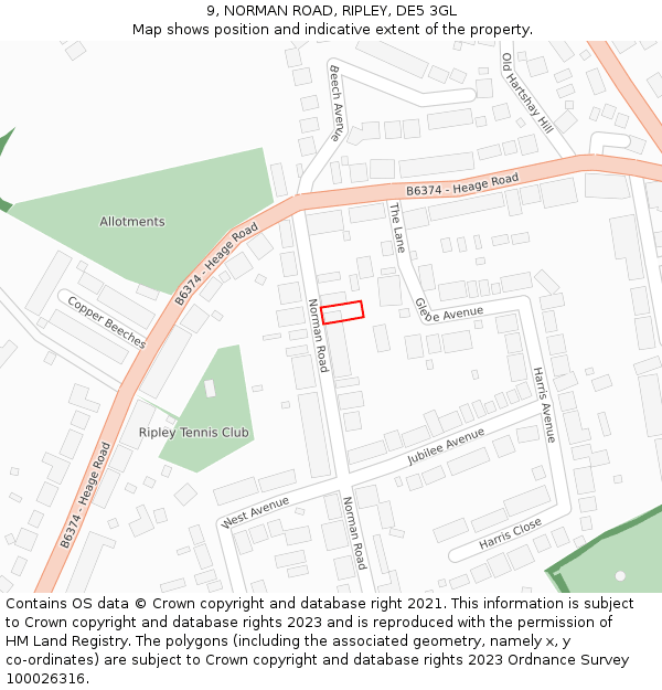 9, NORMAN ROAD, RIPLEY, DE5 3GL: Location map and indicative extent of plot