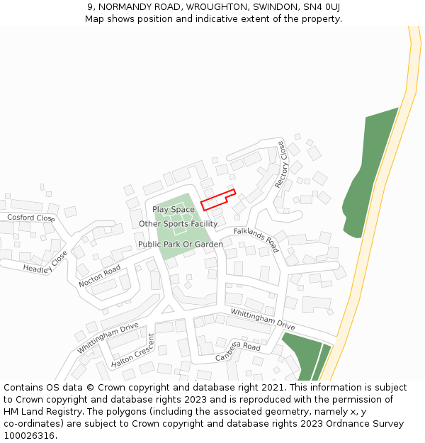 9, NORMANDY ROAD, WROUGHTON, SWINDON, SN4 0UJ: Location map and indicative extent of plot