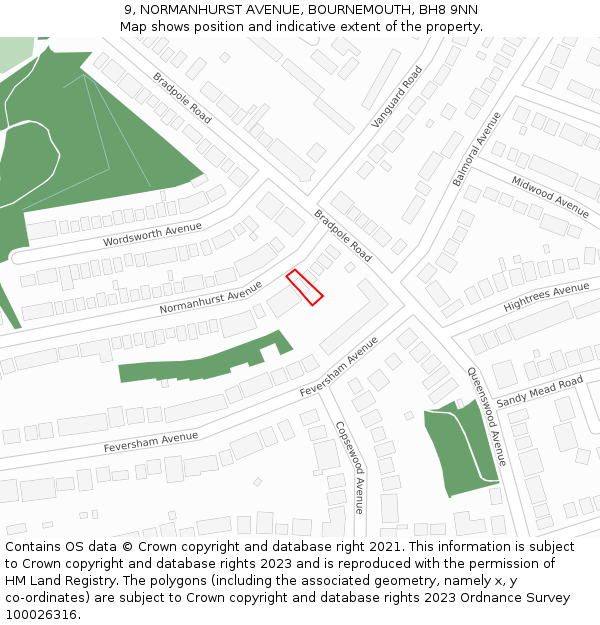 9, NORMANHURST AVENUE, BOURNEMOUTH, BH8 9NN: Location map and indicative extent of plot