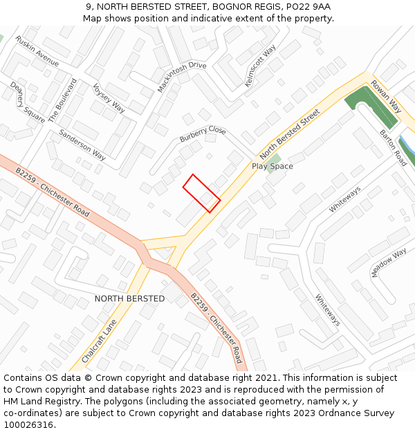9, NORTH BERSTED STREET, BOGNOR REGIS, PO22 9AA: Location map and indicative extent of plot