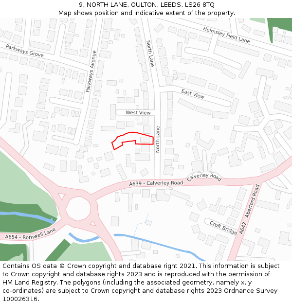 9, NORTH LANE, OULTON, LEEDS, LS26 8TQ: Location map and indicative extent of plot