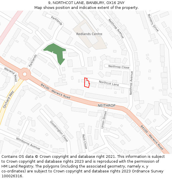 9, NORTHCOT LANE, BANBURY, OX16 2NY: Location map and indicative extent of plot