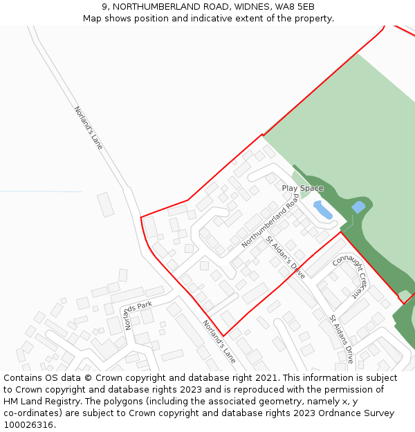 9, NORTHUMBERLAND ROAD, WIDNES, WA8 5EB: Location map and indicative extent of plot