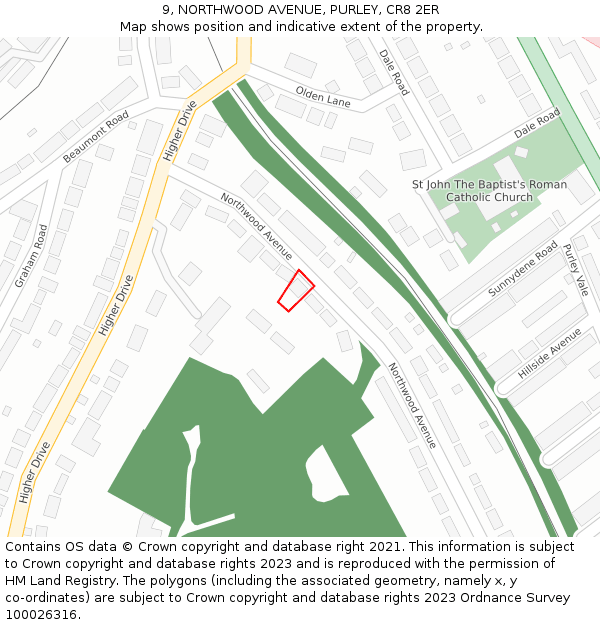 9, NORTHWOOD AVENUE, PURLEY, CR8 2ER: Location map and indicative extent of plot