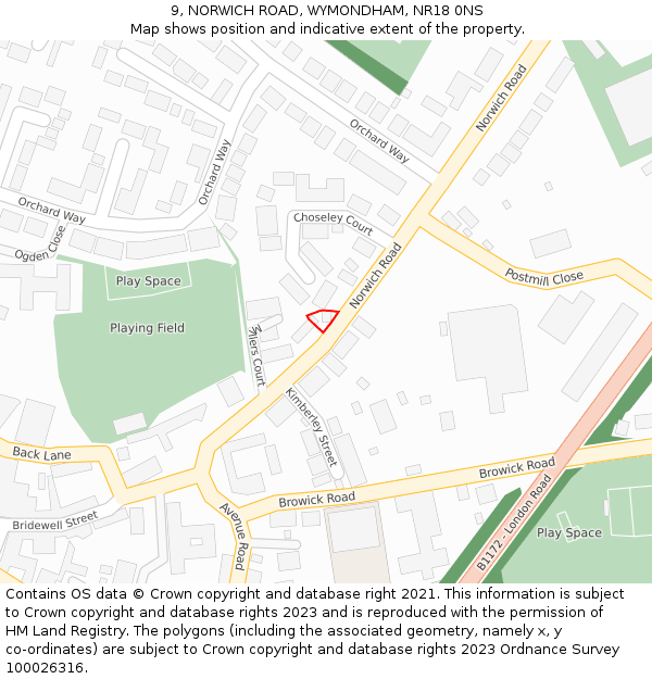 9, NORWICH ROAD, WYMONDHAM, NR18 0NS: Location map and indicative extent of plot