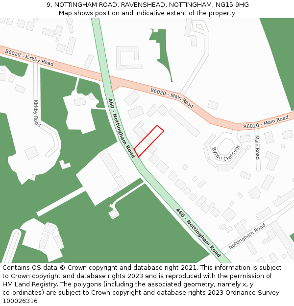 9, NOTTINGHAM ROAD, RAVENSHEAD, NOTTINGHAM, NG15 9HG: Location map and indicative extent of plot