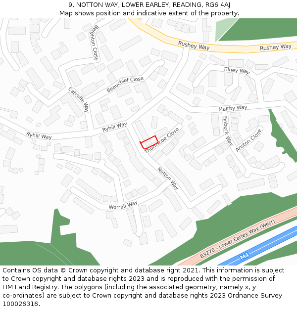 9, NOTTON WAY, LOWER EARLEY, READING, RG6 4AJ: Location map and indicative extent of plot
