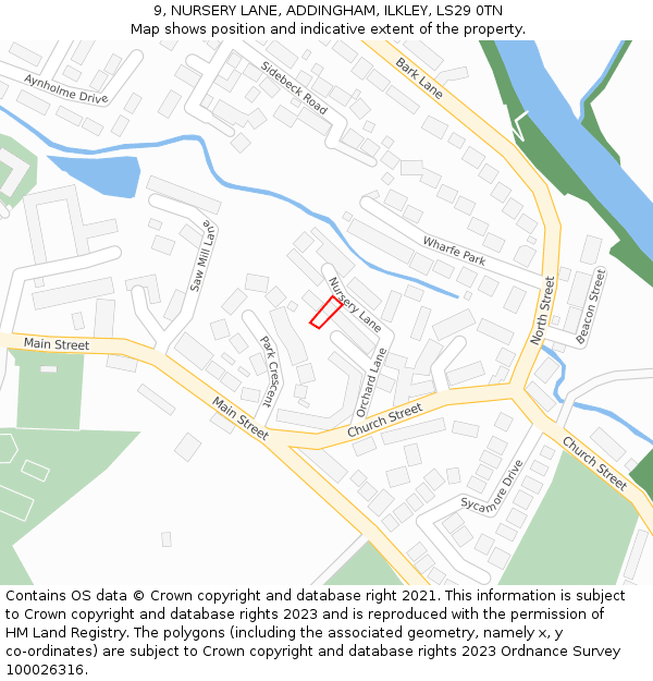 9, NURSERY LANE, ADDINGHAM, ILKLEY, LS29 0TN: Location map and indicative extent of plot