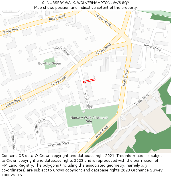 9, NURSERY WALK, WOLVERHAMPTON, WV6 8QY: Location map and indicative extent of plot