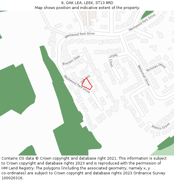9, OAK LEA, LEEK, ST13 8RD: Location map and indicative extent of plot