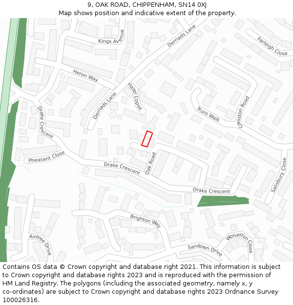 9, OAK ROAD, CHIPPENHAM, SN14 0XJ: Location map and indicative extent of plot