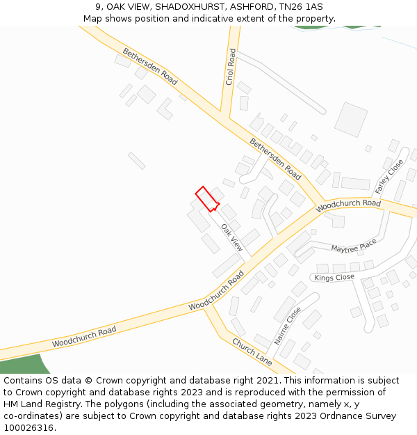 9, OAK VIEW, SHADOXHURST, ASHFORD, TN26 1AS: Location map and indicative extent of plot