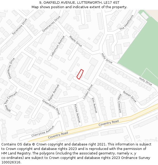 9, OAKFIELD AVENUE, LUTTERWORTH, LE17 4ST: Location map and indicative extent of plot