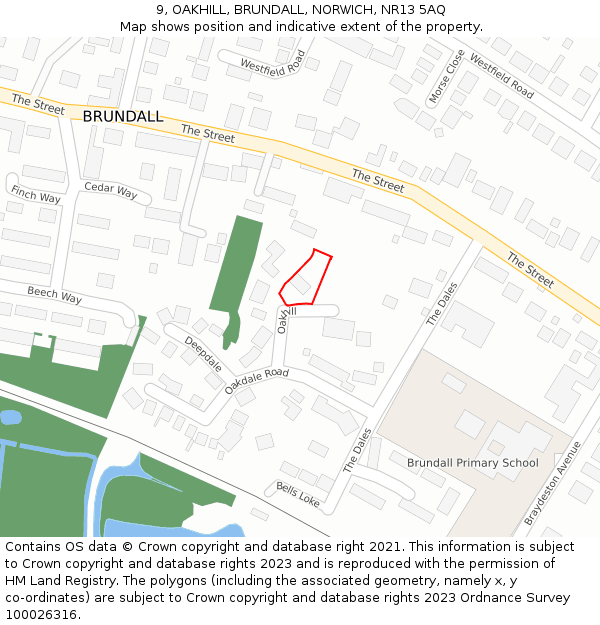 9, OAKHILL, BRUNDALL, NORWICH, NR13 5AQ: Location map and indicative extent of plot
