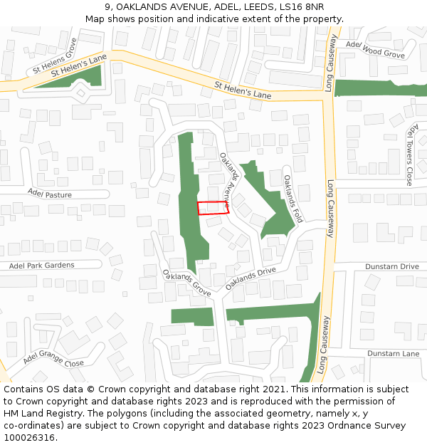 9, OAKLANDS AVENUE, ADEL, LEEDS, LS16 8NR: Location map and indicative extent of plot