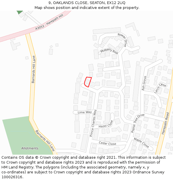 9, OAKLANDS CLOSE, SEATON, EX12 2UQ: Location map and indicative extent of plot